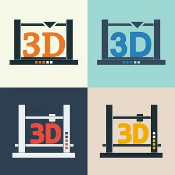 3D printer vector icons set 库存插图