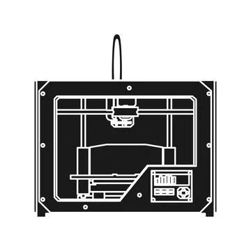 3D printer vector technology design icon solid black. Engineering manufacturi Stock Illustration