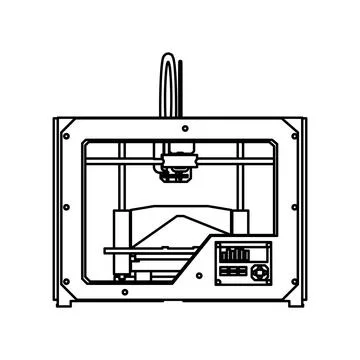 3D printer vector technology design icon outline. Engineering line manufactur Stock Illustration