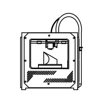 3D printer vector technology design icon outline. Engineering line manufactur Stock Illustration