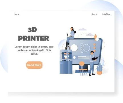 3D printer vector website landing page design template Stock Illustration
