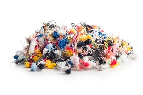 3D printer waste. Plastic filament poops isolated on white background. Stock Photos