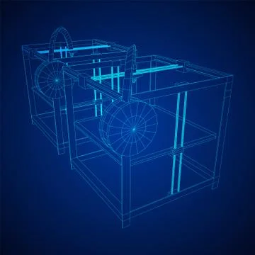 3D Printer Wireframe 스톡 일러스트