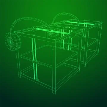 3D Printer Wireframe Stock Illustration