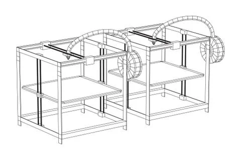3D Printer Wireframe Illustrazione stock