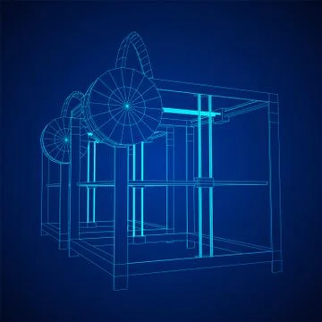 3D Printer Wireframe Stock Illustration