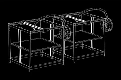 3D Printer Wireframe 스톡 일러스트