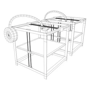 3D Printer Wireframe Stock Illustration