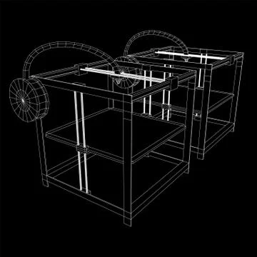3D Printer Wireframe Stock Illustration