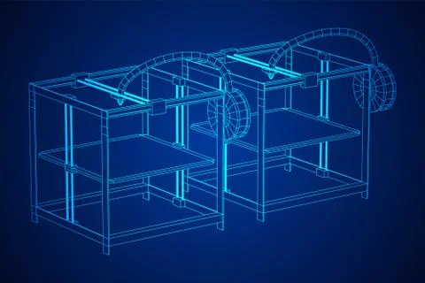 3D Printer Wireframe 스톡 일러스트