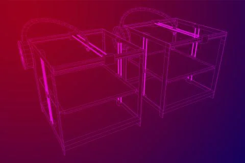 3D Printer Wireframe 库存插图