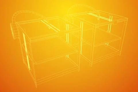 3D Printer Wireframe イラスト素材