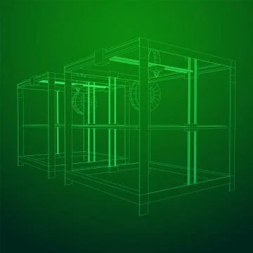 3D Printer Wireframe Stock Illustration