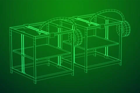 3D Printer Wireframe Stock Illustration