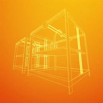 3D Printer Wireframe Stock Illustration