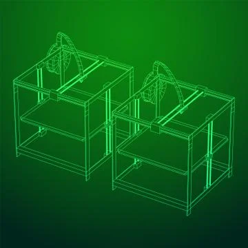 3D Printer Wireframe 스톡 일러스트