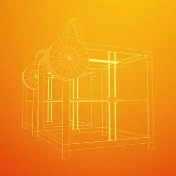 3D Printer Wireframe Stock Illustration