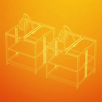 3D Printer Wireframe Stock Illustration