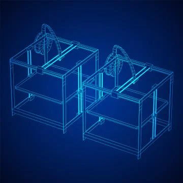 3D Printer Wireframe Stock Illustration