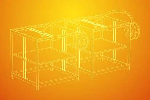 3D Printer Wireframe Stock Illustration