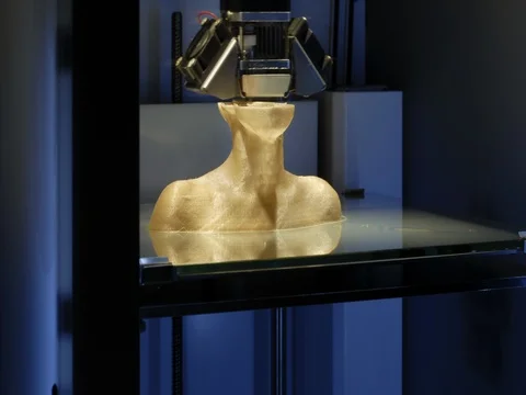 3D printer at work, 3d printing process of a female bust, TL, CU, side angle Stock-Footage 69346504