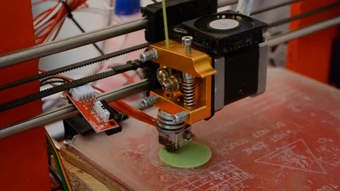 3D printer working. Fused deposition modeling, FDM. 3D printer printing Stock Footage 94860286