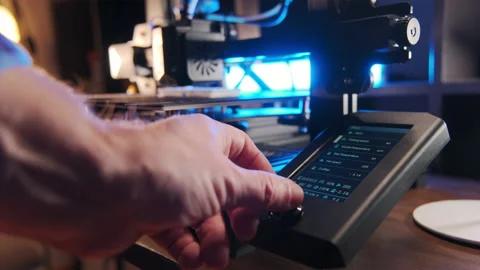 3D printer working, Fused deposition modeling, from plastic. Print settings Stock Footage 234213853