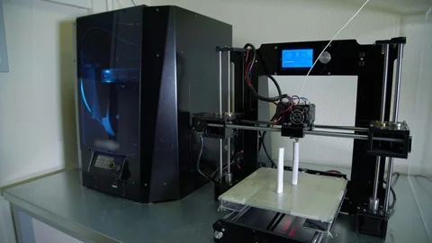 3D printer working.Black 3d printer makes material. Stock Footage 122701327