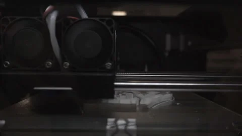 3D printer works close-up. 3D high-tech digital printer computer machine in acti Stock Footage 120610687