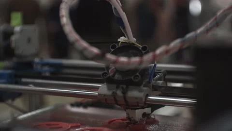 3D printer works close-up. 3D high-tech digital printer computer machine in acti Stock Footage 120610710