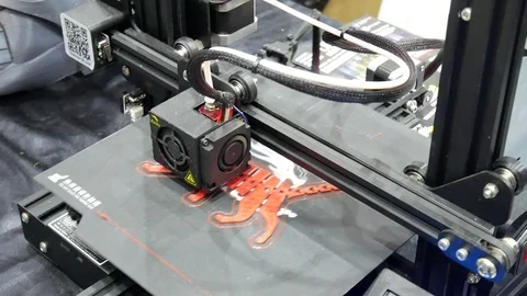 3D printers are printing digital images from computers in 3D form. Image Video stock 122973291