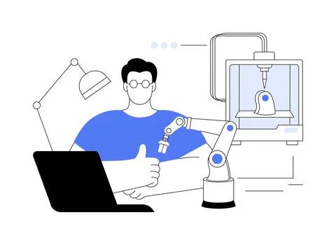 3D printers in robotics abstract concept vector illustration. Stock Illustration