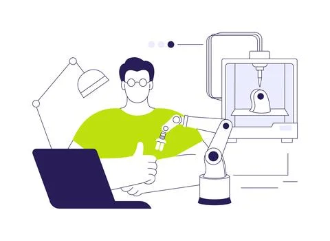 3D printers in robotics abstract concept vector illustration. 库存插图