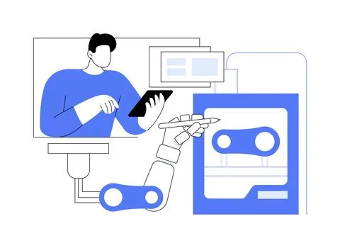 3D printers in robotics isolated cartoon vector illustrations. Stock Illustration