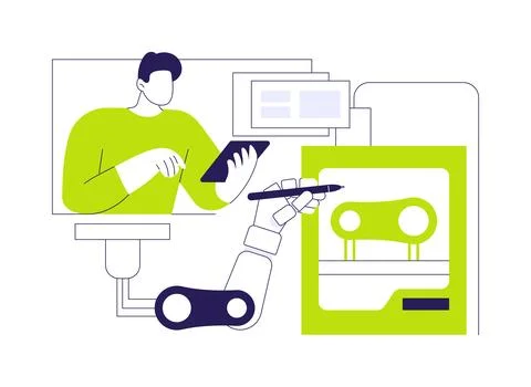 3D printers in robotics isolated cartoon vector illustrations. Stock Illustration
