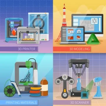 3D Printing 2x2 Design Concept Stock Illustration