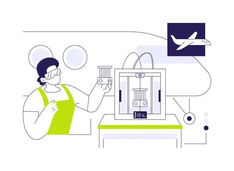3D printing in aviation abstract concept vector illustration. Stock Illustration