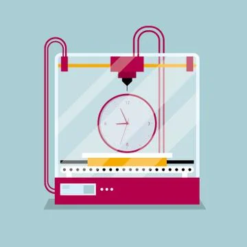3D printing clock model, concept of rapid prototyping. イラスト素材