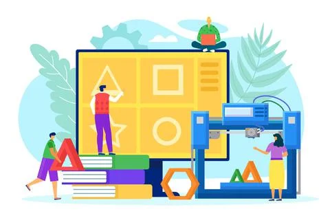 3d printing concept, innovative computer technology for production model, vector Stock Illustration