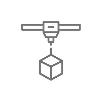 3d printing a cube, industrial printer, industrial laser line icon. 스톡 일러스트