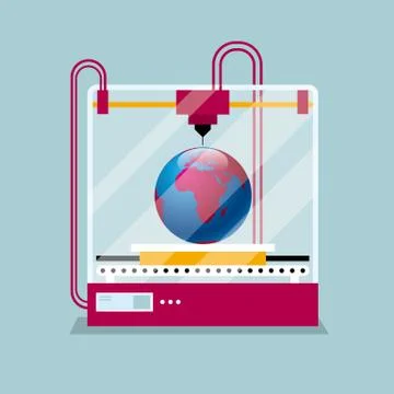 3D printing a earth model, the concept of rapid prototyping. Stock Illustration
