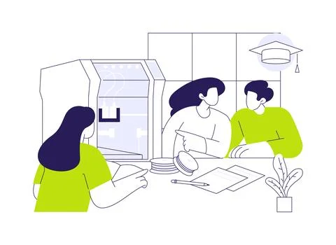 3D printing in education abstract concept vector illustration. Stock Illustration