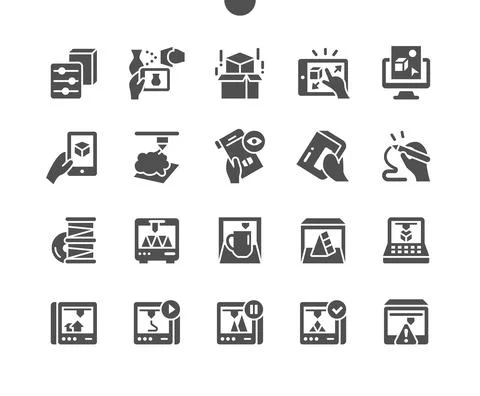 3D Printing Elements. 3D scanner. Equipment, technics Illustrazione stock