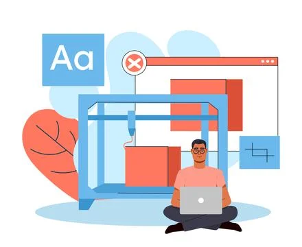 3D printing failure and developer concept. Vector illustration Stock Illustration