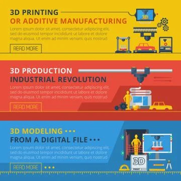 3D Printing Flat Horizontal Banners Set Illustrazione stock