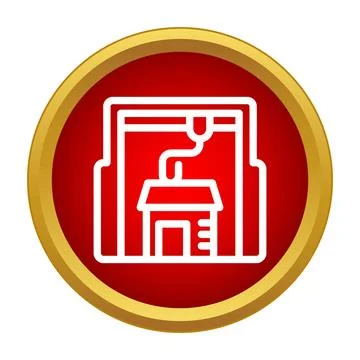 3d printing house construction icon on red circle Stock Illustration