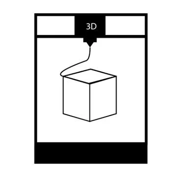 3D printing icon on white background. 3D printing new product development Stock Illustration