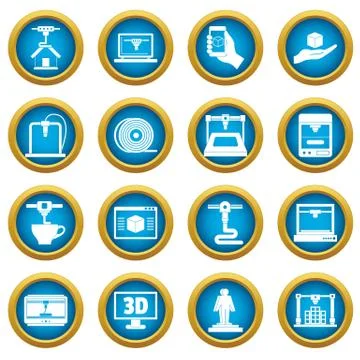 3D Printing icons blue circle set Stock Illustration