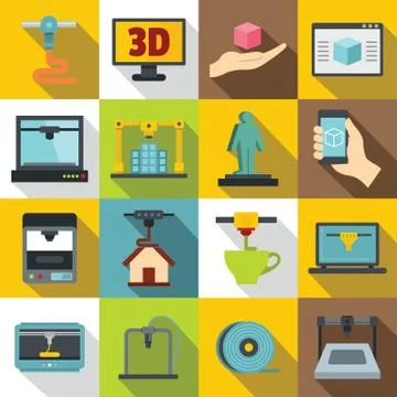 3D Printing icons set, flat style Stock Illustration