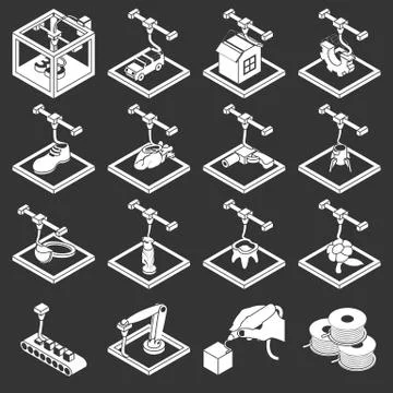 3d printing icons set grey vector 스톡 일러스트
